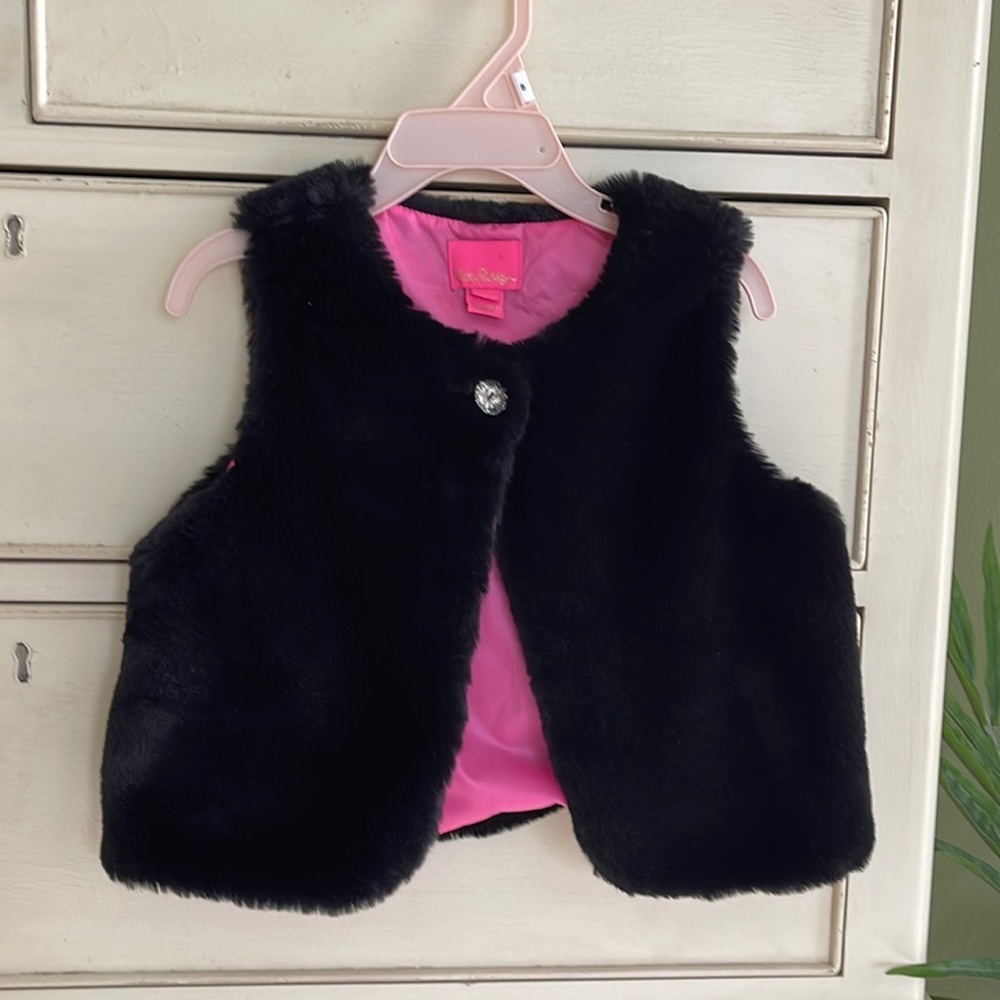 Lilly Pulitzer Winston Black Fur Vest S (4-5)